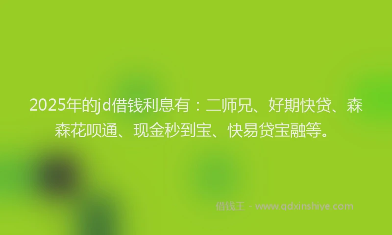 2025年的jd借钱利息有：二师兄、好期快贷、森森花呗通、现金秒到宝、快易贷宝融等。