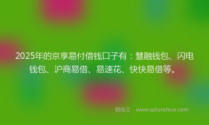 2025年的京享易付借钱口子有：慧融钱包、闪电钱包、沪商易借、易速花、快快易借等。