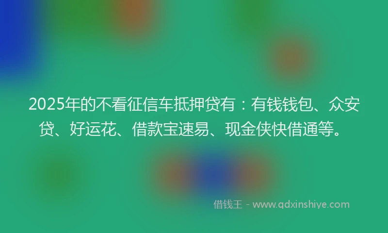 2025年的不看征信车抵押贷有：有钱钱包、众安贷、好运花、借款宝速易、现金侠快借通等。