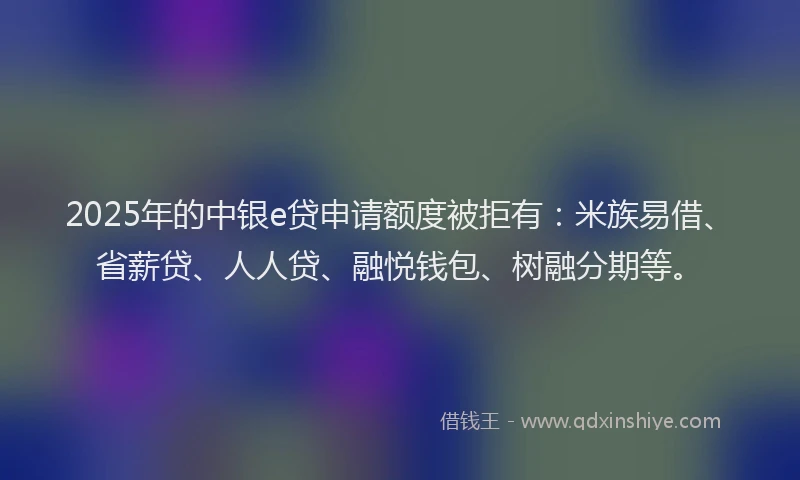2025年的中银e贷申请额度被拒有：米族易借、省薪贷、人人贷、融悦钱包、树融分期等。