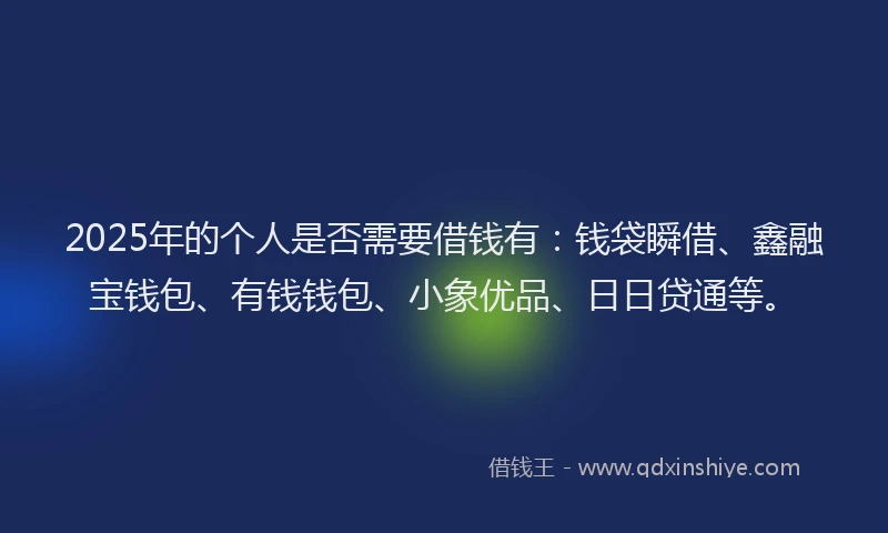 2025年的个人是否需要借钱有：钱袋瞬借、鑫融宝钱包、有钱钱包、小象优品、日日贷通等。
