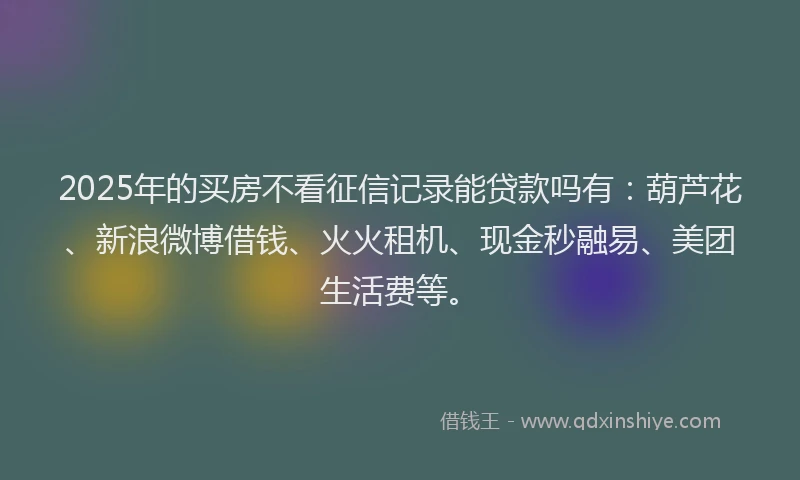 2025年的买房不看征信记录能贷款吗有：葫芦花、新浪微博借钱、火火租机、现金秒融易、美团生活费等。