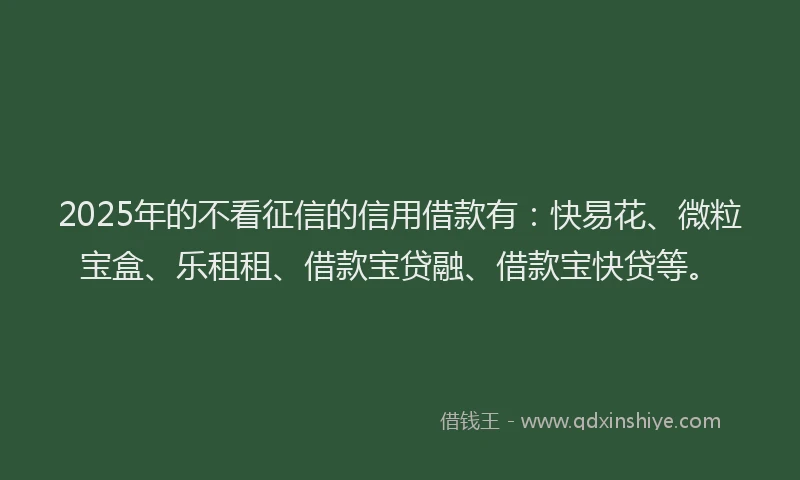 2025年的不看征信的信用借款有：快易花、微粒宝盒、乐租租、借款宝贷融、借款宝快贷等。