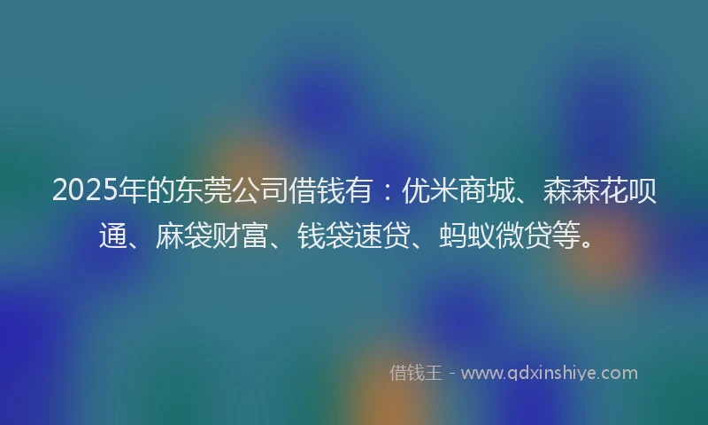 2025年的东莞公司借钱有：优米商城、森森花呗通、麻袋财富、钱袋速贷、蚂蚁微贷等。