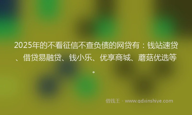 2025年的不看征信不查负债的网贷有：钱站速贷、借贷易融贷、钱小乐、优享商城、蘑菇优选等。