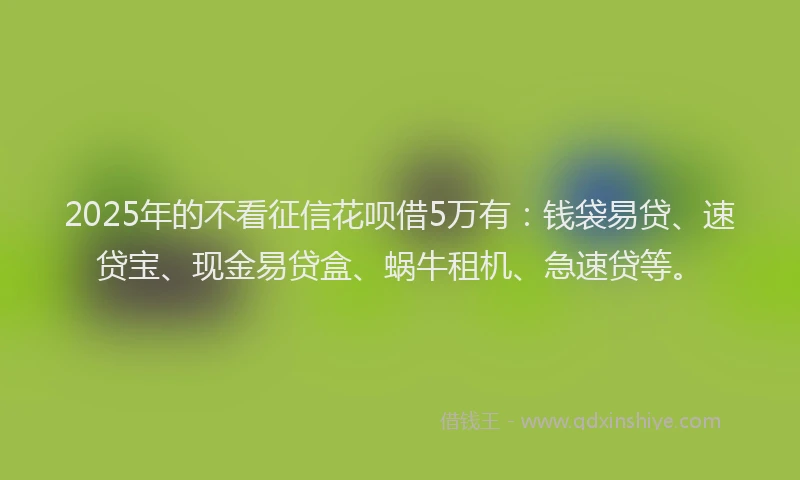2025年的不看征信花呗借5万有：钱袋易贷、速贷宝、现金易贷盒、蜗牛租机、急速贷等。