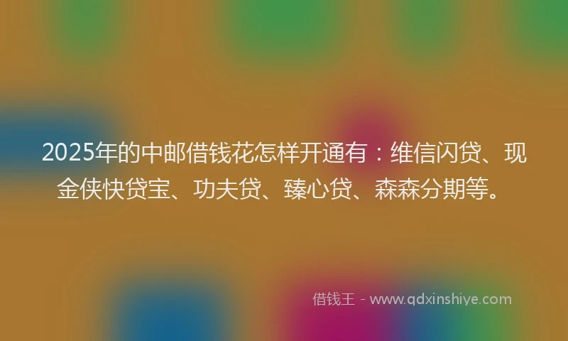2025年的中邮借钱花怎样开通有：维信闪贷、现金侠快贷宝、功夫贷、臻心贷、森森分期等。