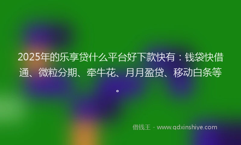 2025年的乐享贷什么平台好下款快有：钱袋快借通、微粒分期、牵牛花、月月盈贷、移动白条等。