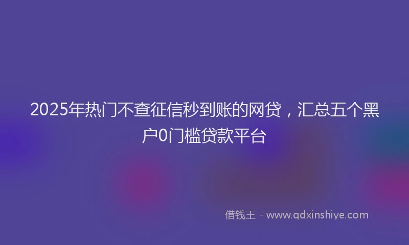 2025年热门不查征信秒到账的网贷，汇总五个黑户0门槛贷款平台