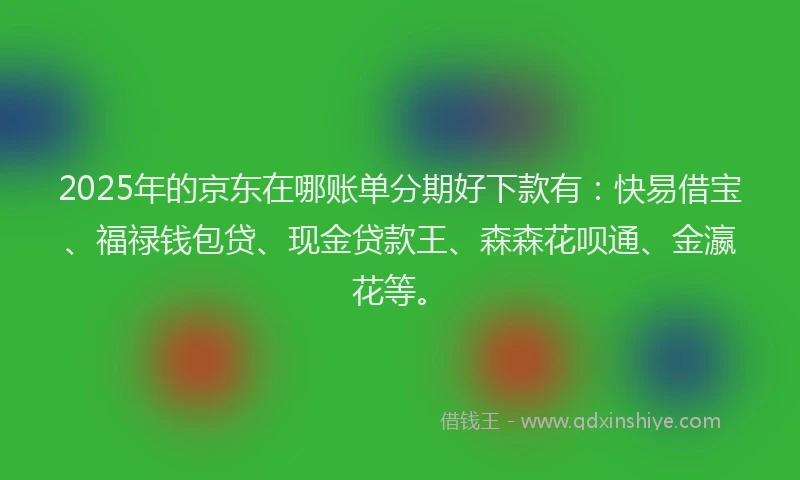 2025年的京东在哪账单分期好下款有：快易借宝、福禄钱包贷、现金贷款王、森森花呗通、金瀛花等。