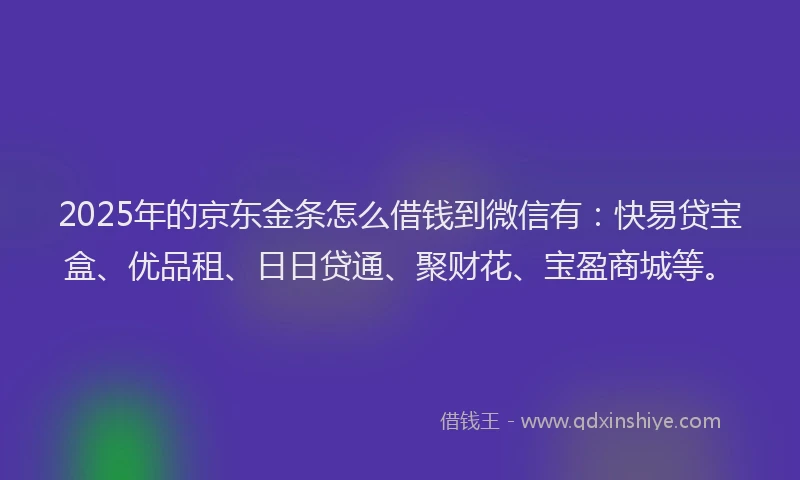 2025年的京东金条怎么借钱到微信有：快易贷宝盒、优品租、日日贷通、聚财花、宝盈商城等。