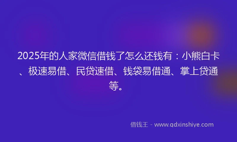 2025年的人家微信借钱了怎么还钱有：小熊白卡、极速易借、民贷速借、钱袋易借通、掌上贷通等。