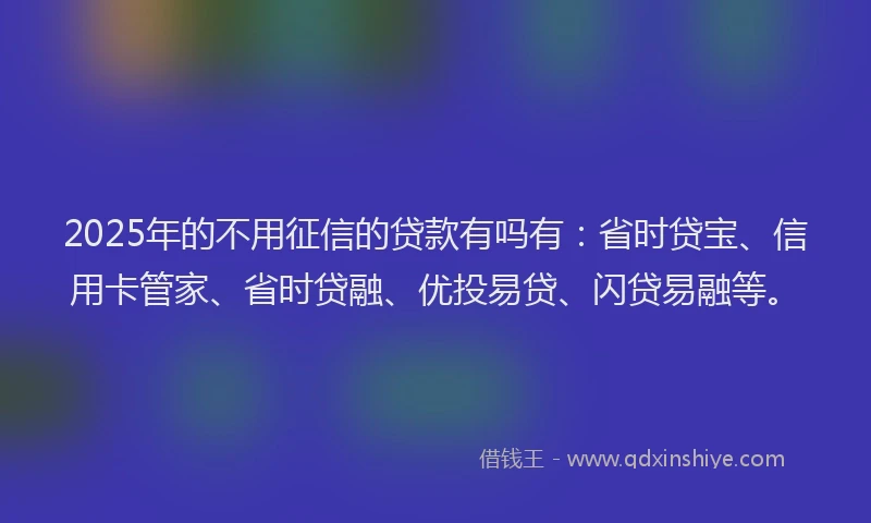 2025年的不用征信的贷款有吗有：省时贷宝、信用卡管家、省时贷融、优投易贷、闪贷易融等。