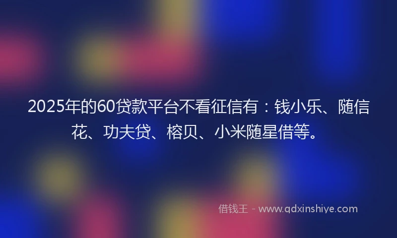 2025年的60贷款平台不看征信有：钱小乐、随信花、功夫贷、榕贝、小米随星借等。