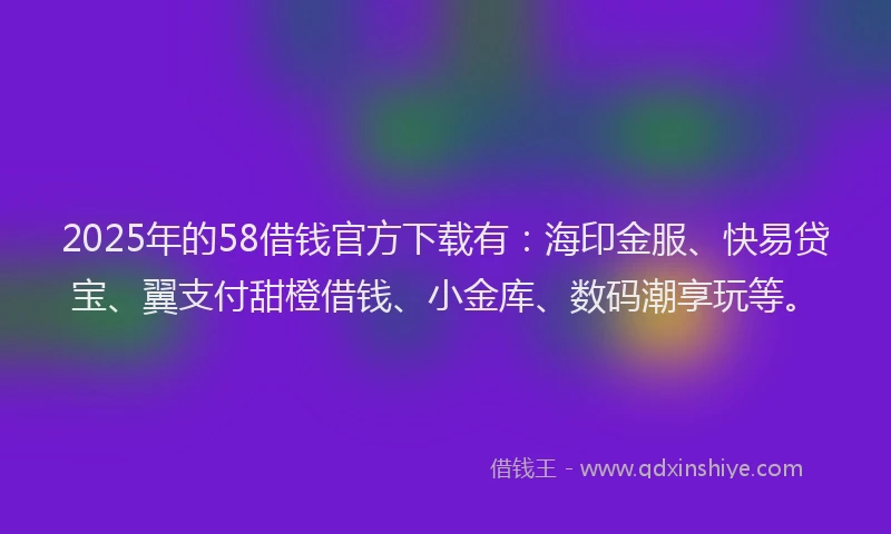 2025年的58借钱官方下载有：海印金服、快易贷宝、翼支付甜橙借钱、小金库、数码潮享玩等。