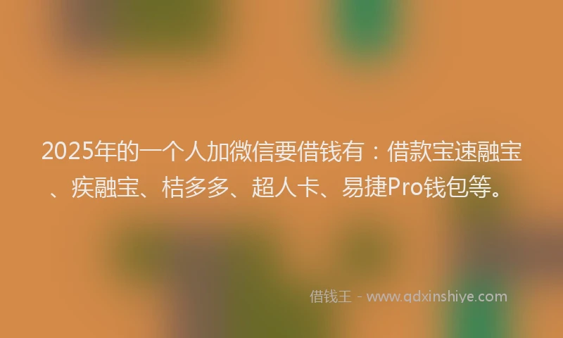 2025年的一个人加微信要借钱有：借款宝速融宝、疾融宝、桔多多、超人卡、易捷Pro钱包等。