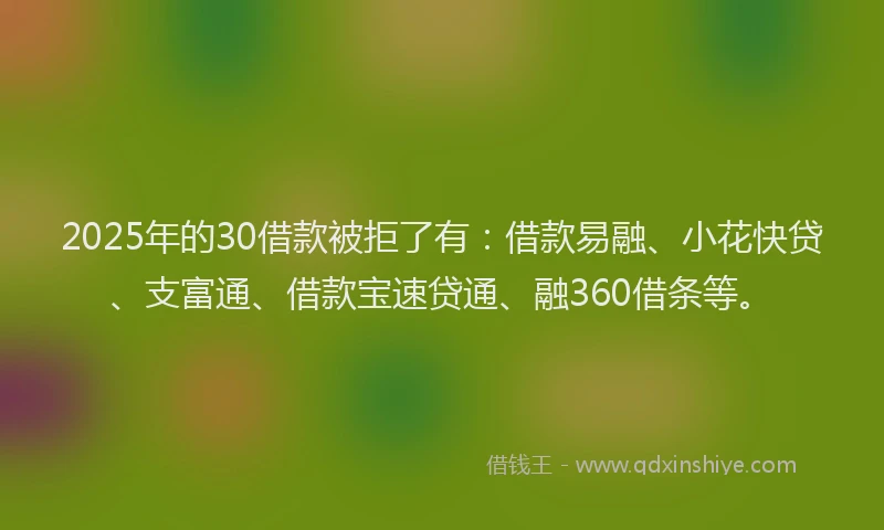 2025年的30借款被拒了有：借款易融、小花快贷、支富通、借款宝速贷通、融360借条等。
