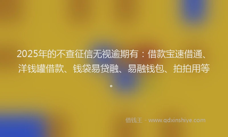 2025年的不查征信无视逾期有：借款宝速借通、洋钱罐借款、钱袋易贷融、易融钱包、拍拍用等。