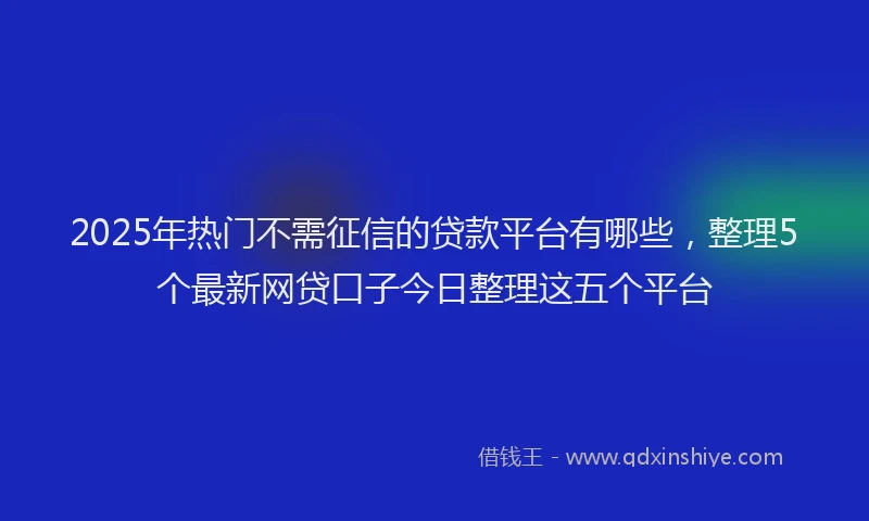 2025年热门不需征信的贷款平台有哪些，整理5个最新网贷口子今日整理这五个平台
