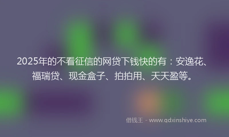 2025年的不看征信的网贷下钱快的有：安逸花、福瑞贷、现金盒子、拍拍用、天天盈等。