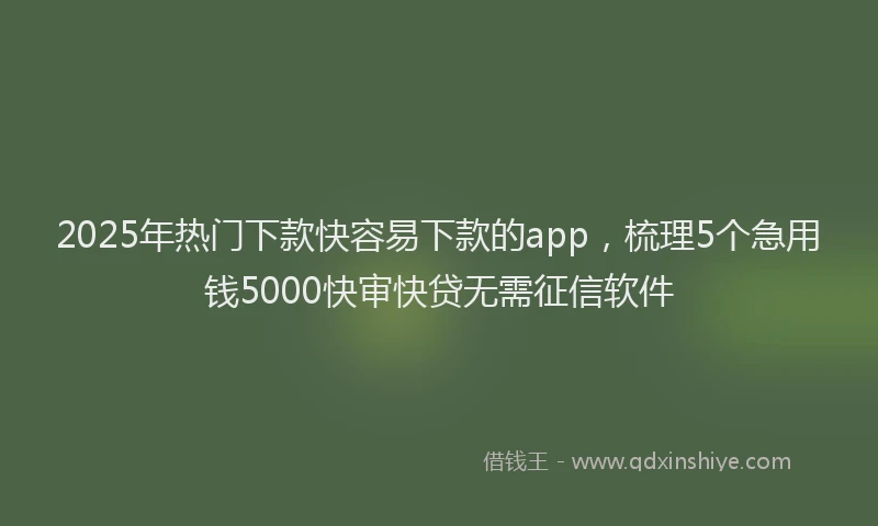 2025年热门下款快容易下款的app，梳理5个急用钱5000快审快贷无需征信软件