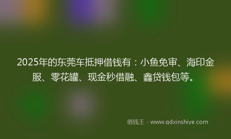 2025年的东莞车抵押借钱有：小鱼免审、海印金服、零花罐、现金秒借融、鑫贷钱包等。