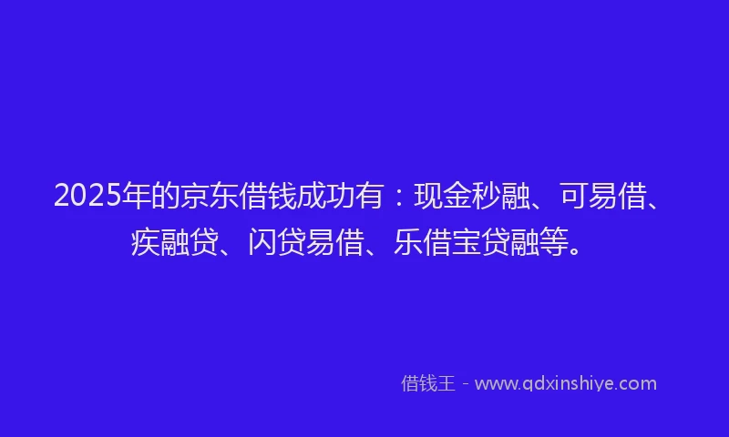 2025年的京东借钱成功有：现金秒融、可易借、疾融贷、闪贷易借、乐借宝贷融等。