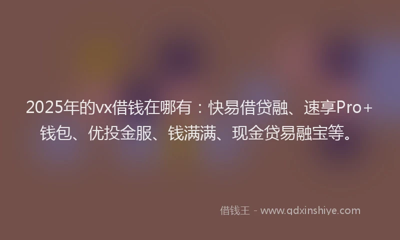 2025年的vx借钱在哪有：快易借贷融、速享Pro+钱包、优投金服、钱满满、现金贷易融宝等。