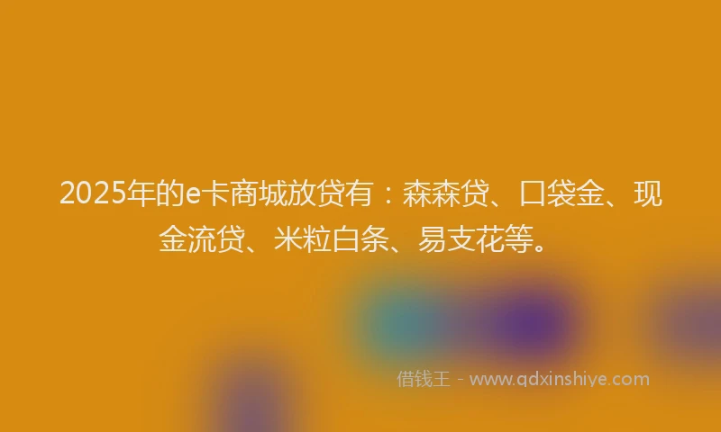 2025年的e卡商城放贷有：森森贷、口袋金、现金流贷、米粒白条、易支花等。