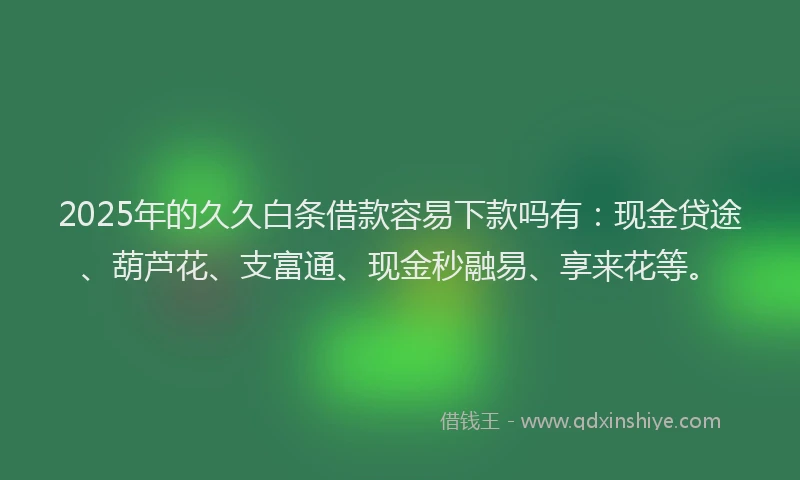2025年的久久白条借款容易下款吗有：现金贷途、葫芦花、支富通、现金秒融易、享来花等。
