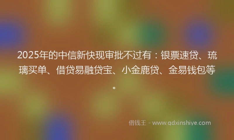 2025年的中信新快现审批不过有：银票速贷、琉璃买单、借贷易融贷宝、小金鹿贷、金易钱包等。