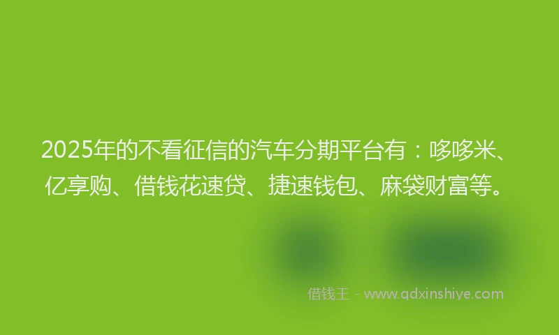 2025年的不看征信的汽车分期平台有：哆哆米、亿享购、借钱花速贷、捷速钱包、麻袋财富等。