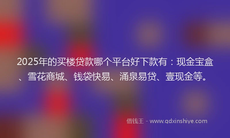 2025年的买楼贷款哪个平台好下款有：现金宝盒、雪花商城、钱袋快易、涌泉易贷、壹现金等。