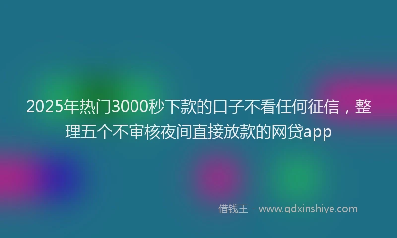 2025年热门3000秒下款的口子不看任何征信，整理五个不审核夜间直接放款的网贷app