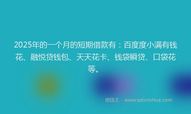 2025年的一个月的短期借款有：百度度小满有钱花、融悦贷钱包、天天花卡、钱袋瞬贷、口袋花等。