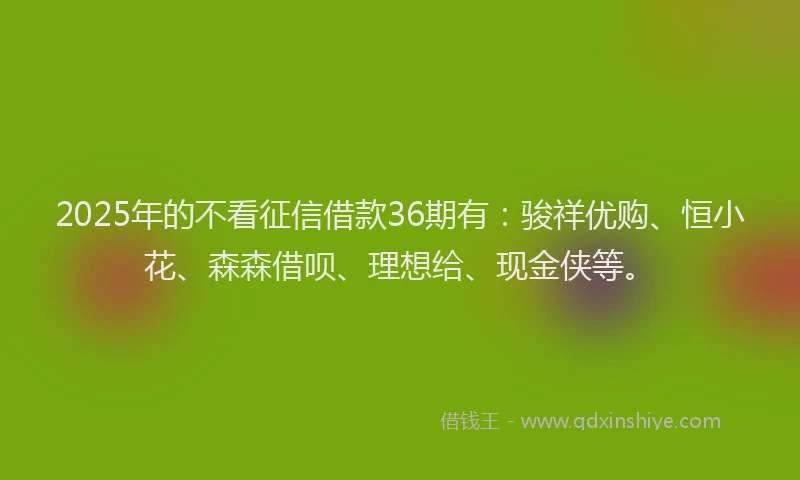 2025年的不看征信借款36期有：骏祥优购、恒小花、森森借呗、理想给、现金侠等。
