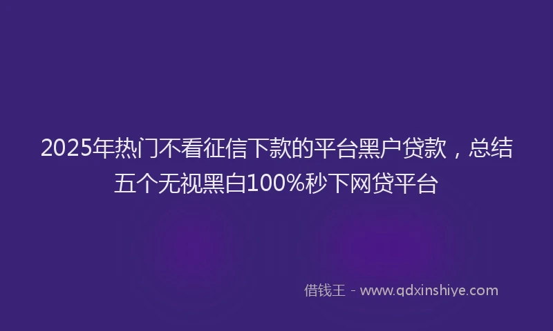 2025年热门不看征信下款的平台黑户贷款，总结五个无视黑白100%秒下网贷平台