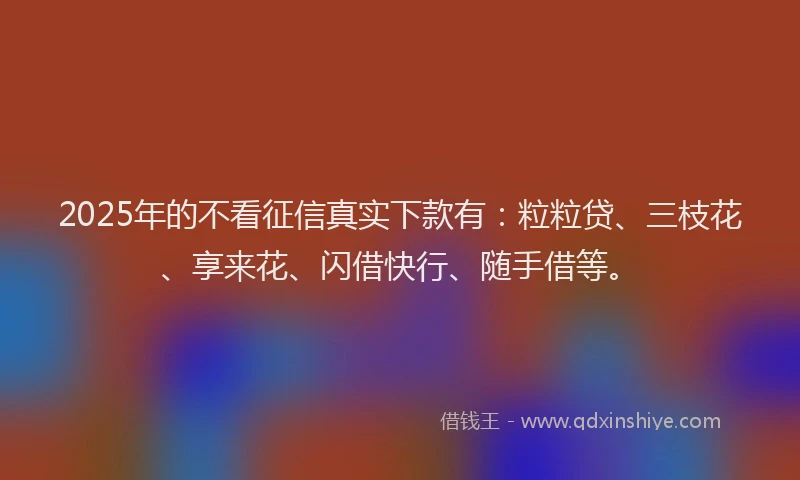 2025年的不看征信真实下款有：粒粒贷、三枝花、享来花、闪借快行、随手借等。