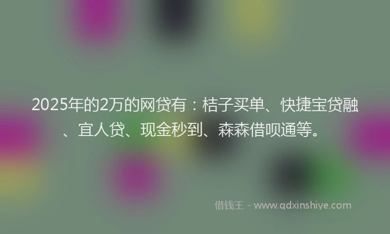 2025年的2万的网贷有：桔子买单、快捷宝贷融、宜人贷、现金秒到、森森借呗通等。