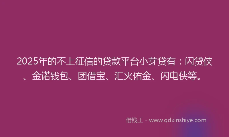 2025年的不上征信的贷款平台小芽贷有：闪贷侠、金诺钱包、团借宝、汇火佑金、闪电侠等。