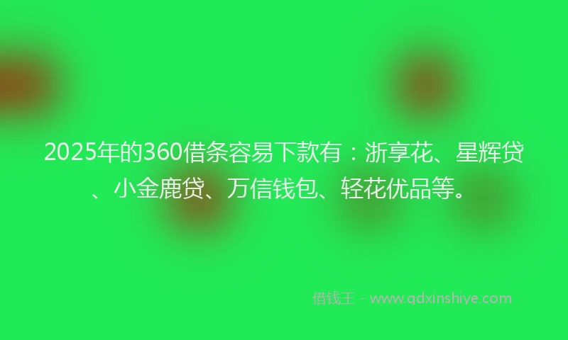2025年的360借条容易下款有：浙享花、星辉贷、小金鹿贷、万信钱包、轻花优品等。