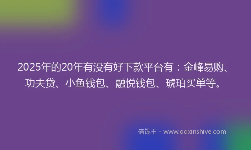 2025年的20年有没有好下款平台有：金峰易购、功夫贷、小鱼钱包、融悦钱包、琥珀买单等。
