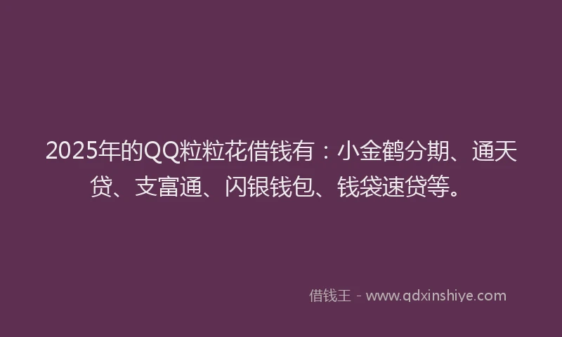 2025年的QQ粒粒花借钱有：小金鹤分期、通天贷、支富通、闪银钱包、钱袋速贷等。
