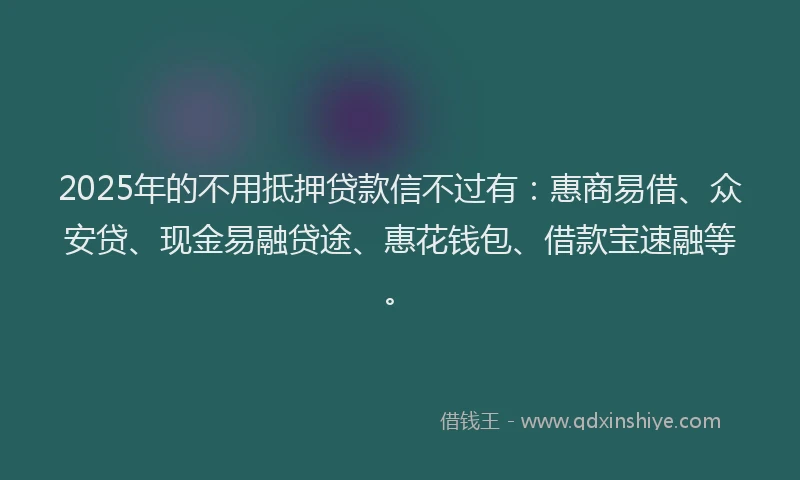 2025年的不用抵押贷款信不过有：惠商易借、众安贷、现金易融贷途、惠花钱包、借款宝速融等。