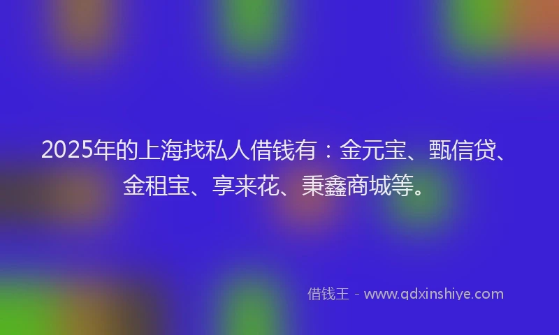 2025年的上海找私人借钱有：金元宝、甄信贷、金租宝、享来花、秉鑫商城等。