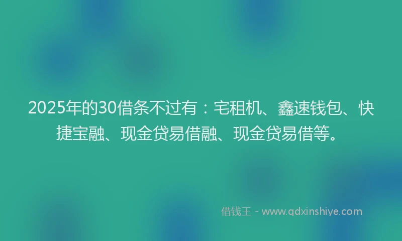 2025年的30借条不过有：宅租机、鑫速钱包、快捷宝融、现金贷易借融、现金贷易借等。