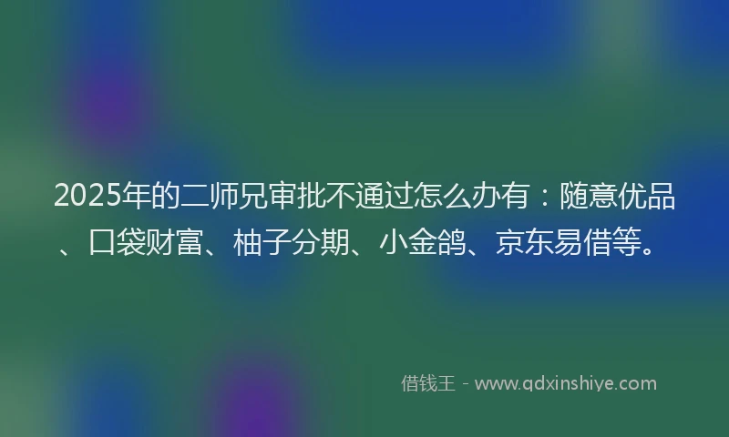 2025年的二师兄审批不通过怎么办有:随意优品、口袋财富、柚子分期、小金鸽、京东易借等。