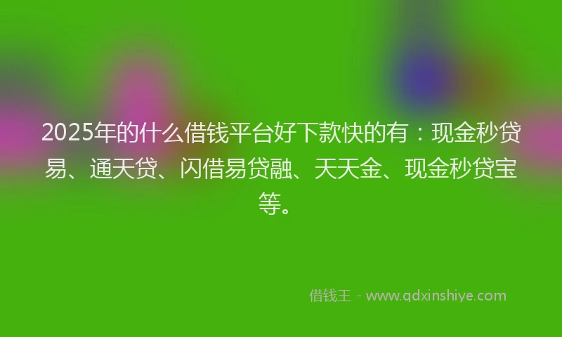 2025年的什么借钱平台好下款快的有：现金秒贷易、通天贷、闪借易贷融、天天金、现金秒贷宝等。