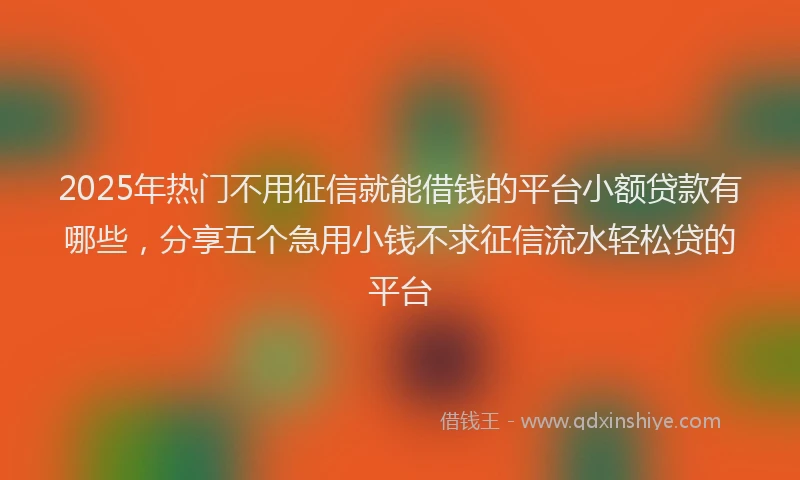 2025年热门不用征信就能借钱的平台小额贷款有哪些，分享五个急用小钱不求征信流水轻松贷的平台