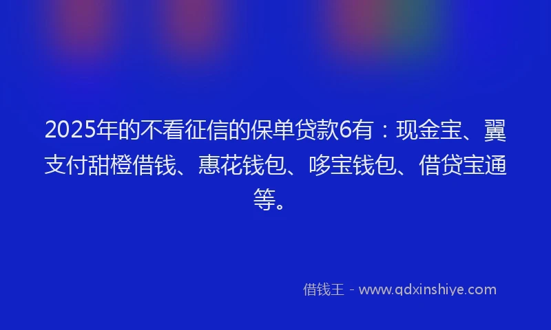 2025年的不看征信的保单贷款6有：现金宝、翼支付甜橙借钱、惠花钱包、哆宝钱包、借贷宝通等。